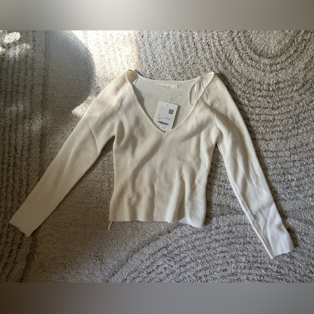 Oak + Fort Cream V-Neck Knit Sweater